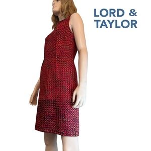 Lord & Taylor Dress Rayon Blend Sleeveless Red Geometric Ombre Print Sheath